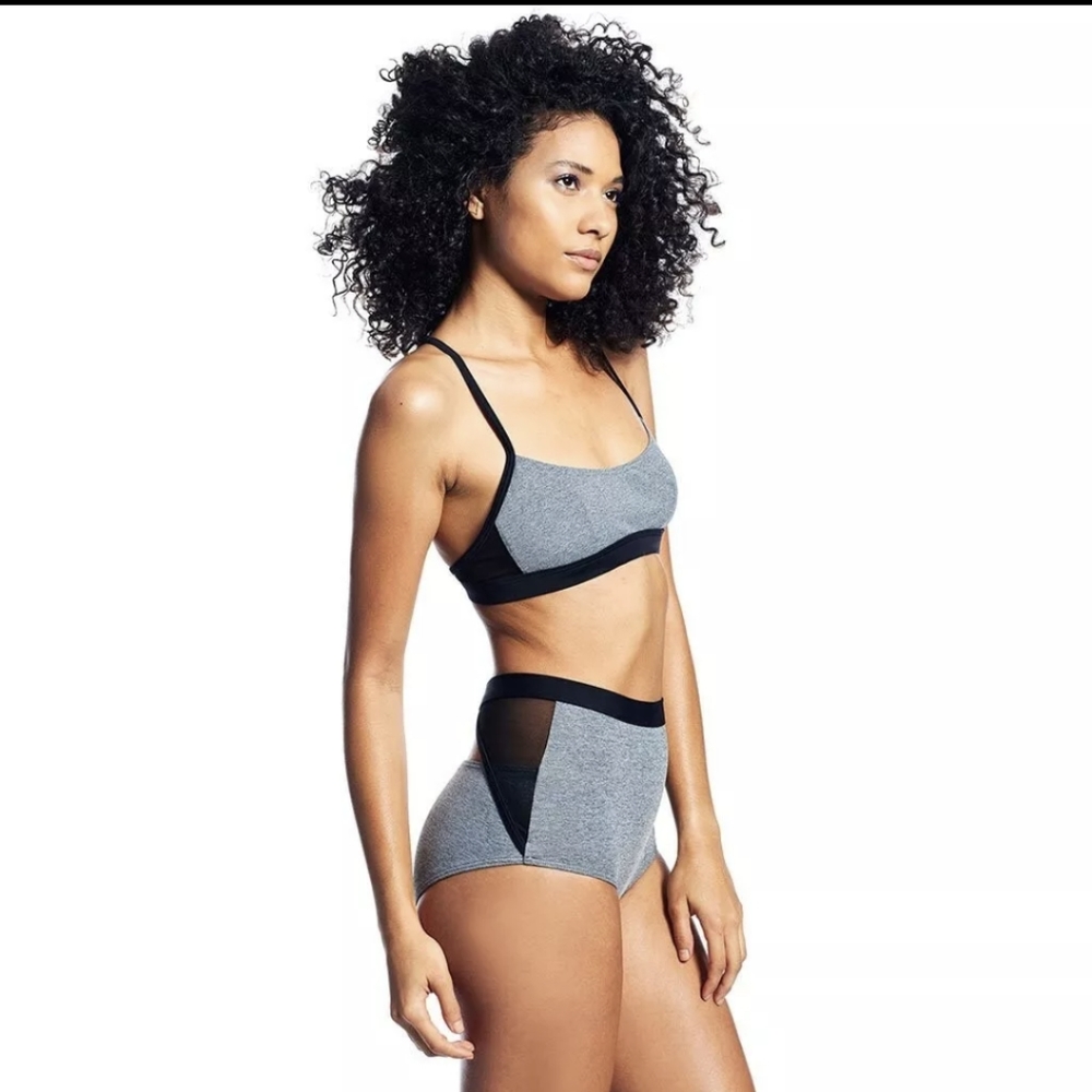 Chromat Bikini Top S Gray Black Alva Rare Style Mesh Panel Beach Sporty